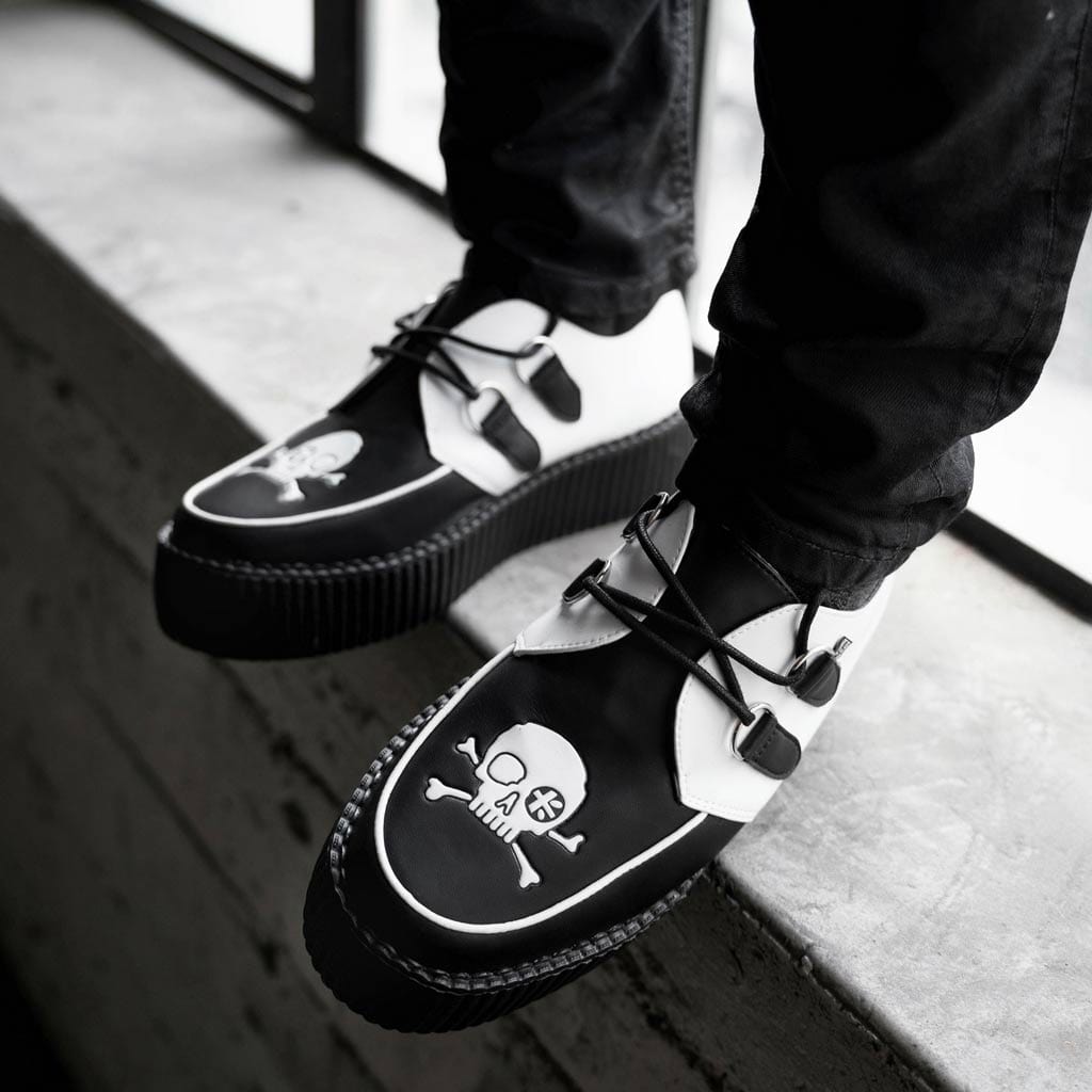 TUK Shoes Viva High Creeper Black & White Skull Print