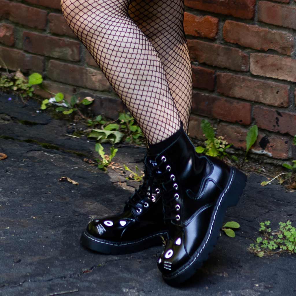 TUK Shoes Kitty Combat Boot Black Leather