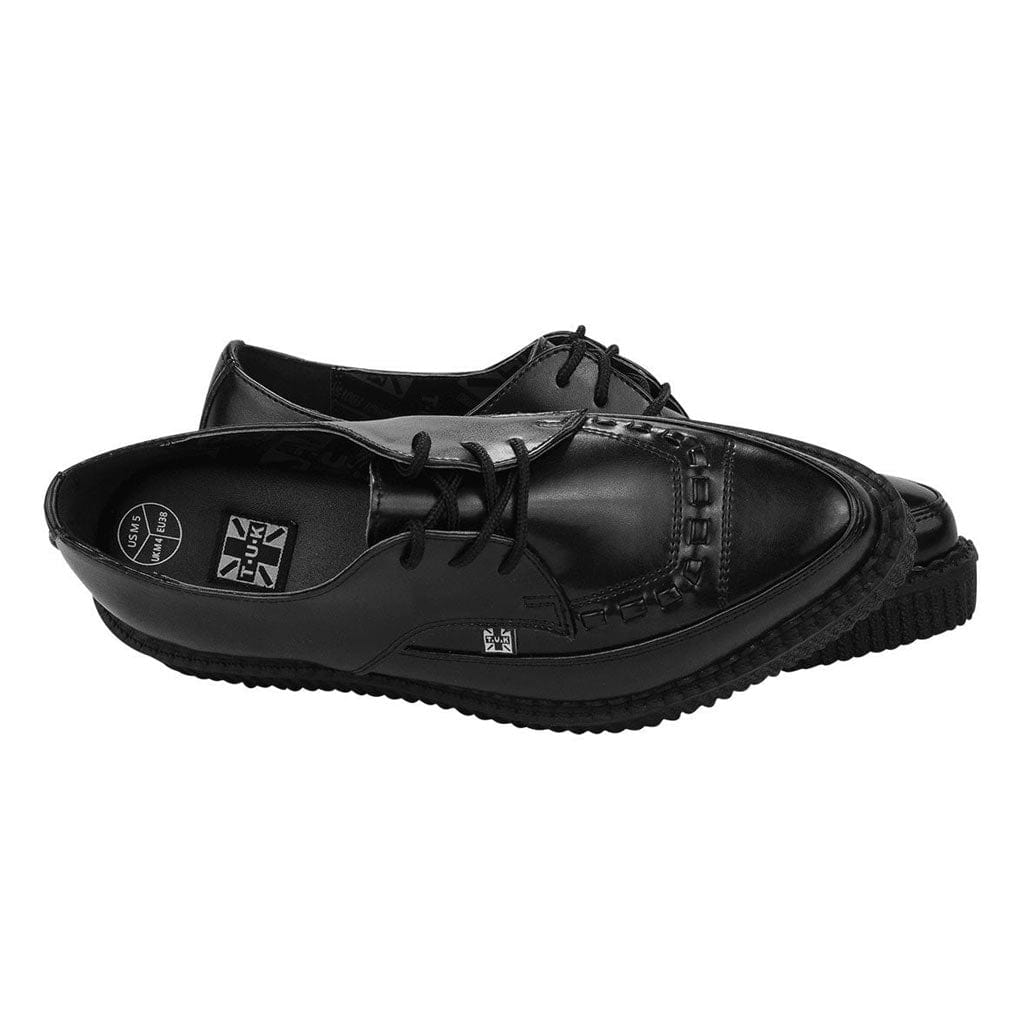 TUK Shoes Pointed Creeper Black Leather Tie