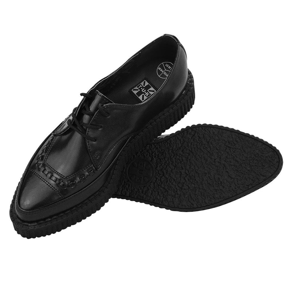 TUK Shoes Pointed Creeper Black Leather Tie