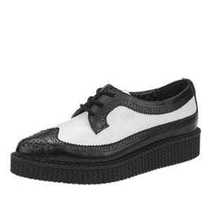 TUK Shoes Pointed Creeper Black & White Leather Brogue