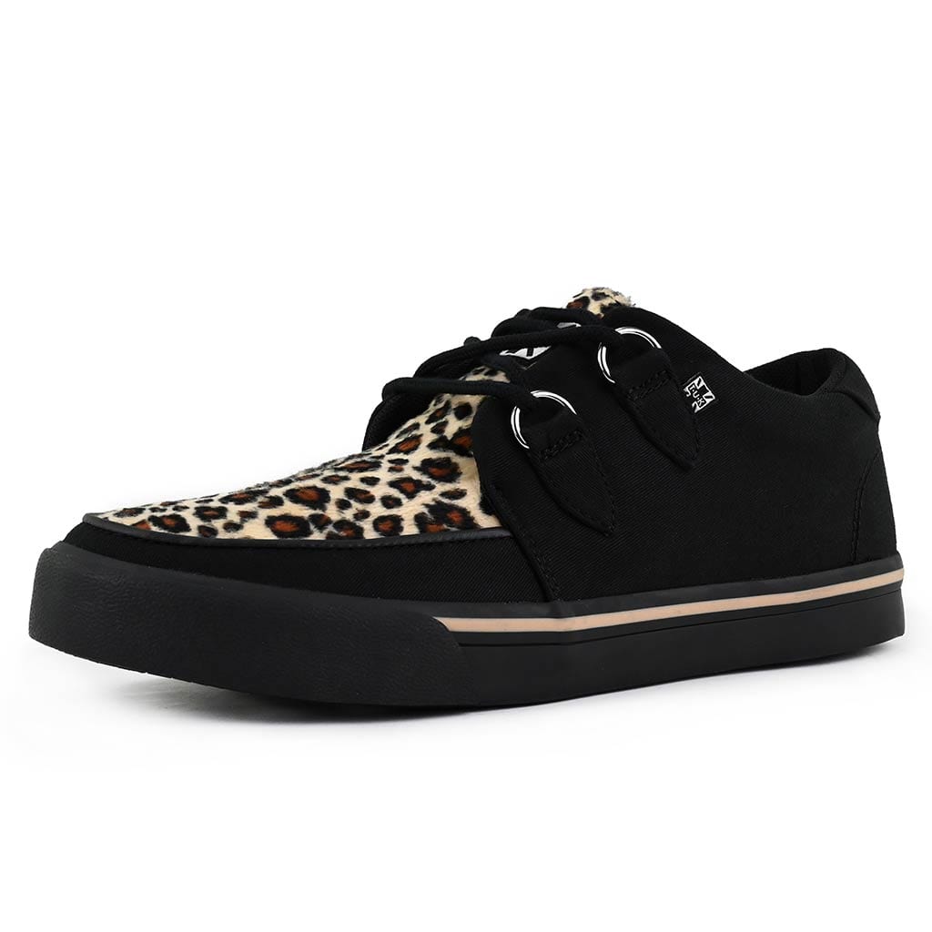 TUK Shoes Creeper Sneaker Black Canvas & Leopard Print