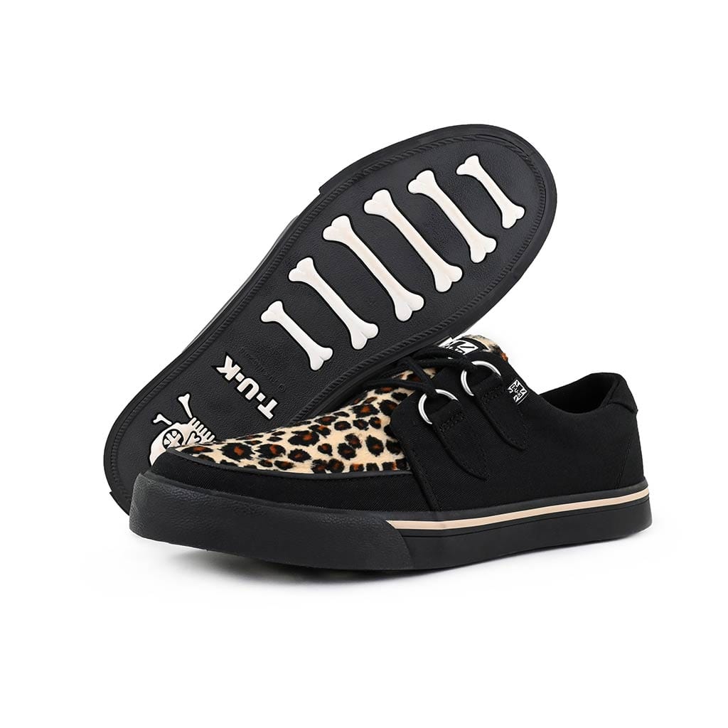 TUK Shoes Creeper Sneaker Black Canvas & Leopard Print