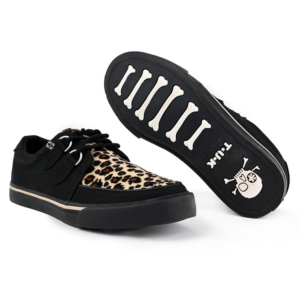 TUK Shoes Creeper Sneaker Black Canvas & Leopard Print