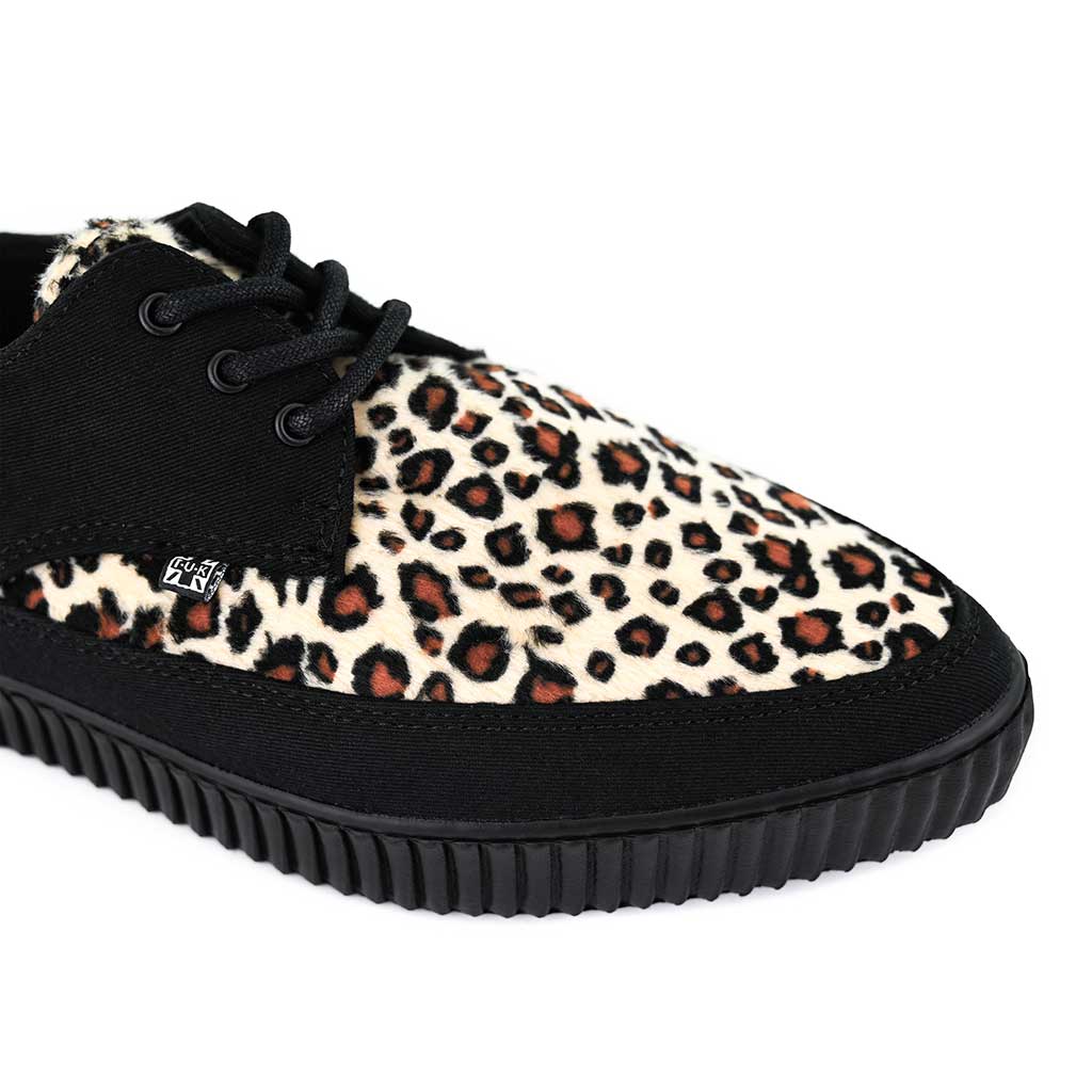 TUK Shoes Pointed Creeper Sneaker Black Canvas & Leopard Faux Fur