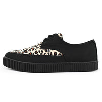 Pointed Creeper Sneaker Black Canvas & Leopard Faux Fur