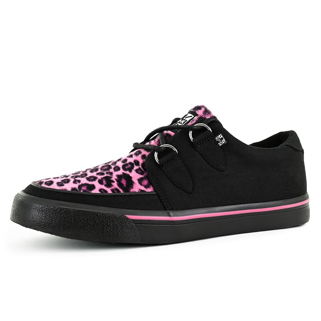 TUK Shoes Creeper Sneaker Black Canvas & Pink Leopard Print