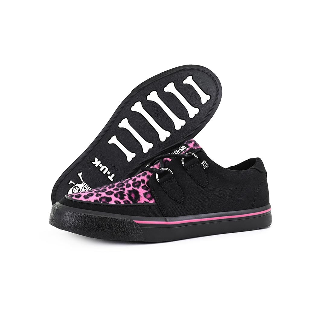 TUK Shoes Creeper Sneaker Black Canvas & Pink Leopard Print