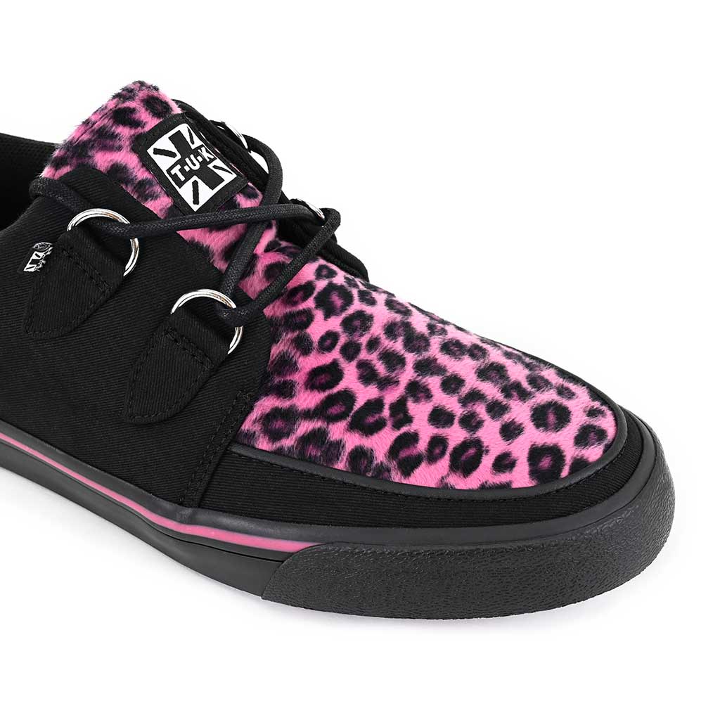 TUK Shoes Creeper Sneaker Black Canvas & Pink Leopard Print