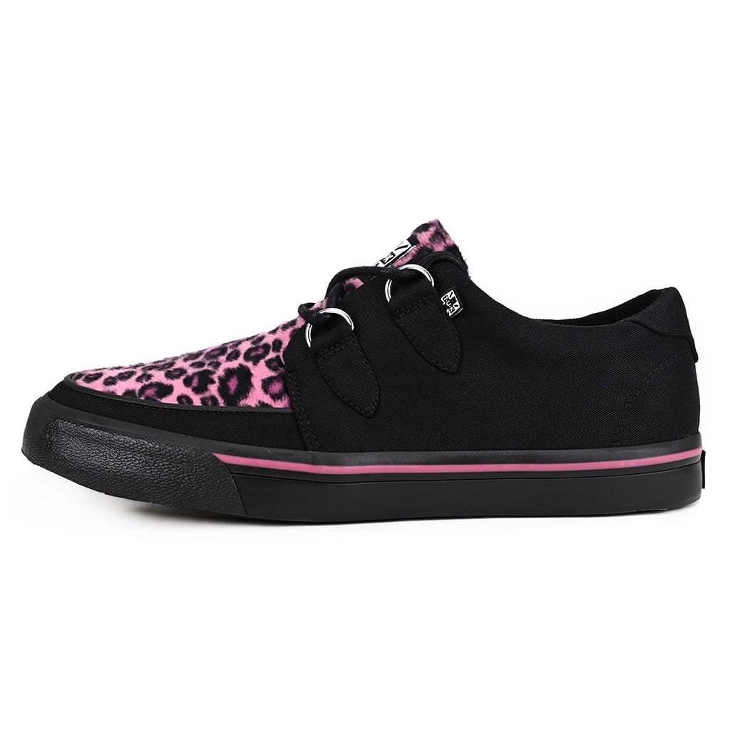 TUK Shoes Creeper Sneaker Black Canvas & Pink Leopard Print