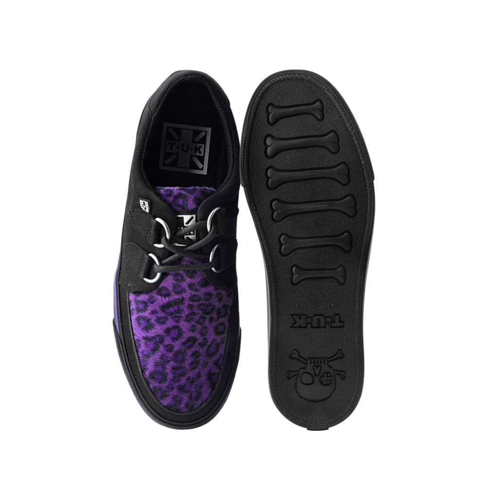 TUK Shoes Creeper Sneaker Black Canvas & Purple Leopard Fur