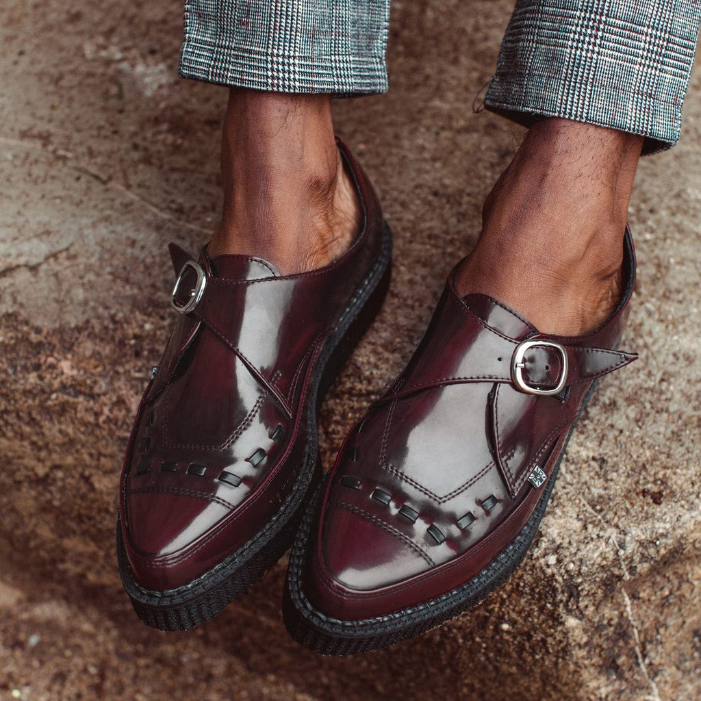 TUK Shoes Pointed Creeper Monk Buckle Burgundy TUKskin™