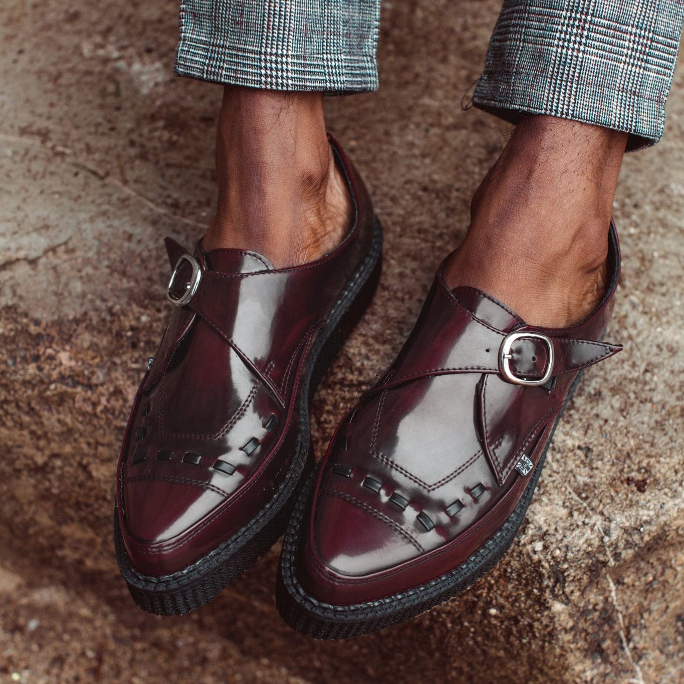 TUK Shoes Pointed Creeper Monk Buckle Burgundy TUKskin™