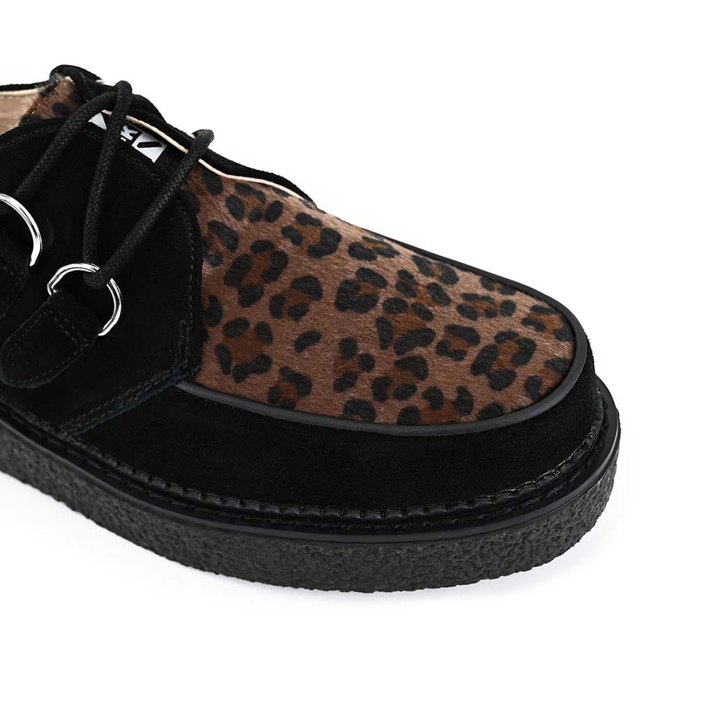 TUK Shoes 1970 Original Creeper Black Suede & Leopard Print