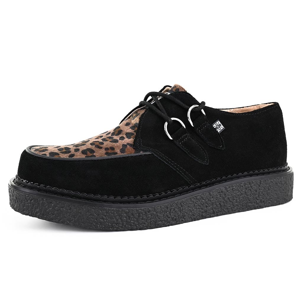 TUK Shoes 1970 Original Creeper Black Suede & Leopard Print