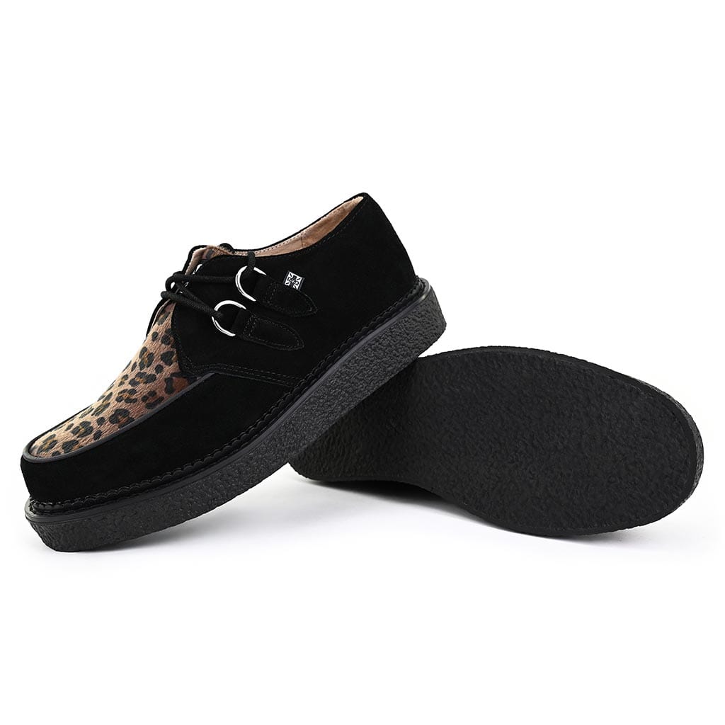 TUK Shoes 1970 Original Creeper Black Suede & Leopard Print