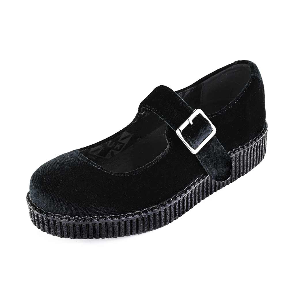 TUK Shoes Viva Low Mary Jane Velvet Black