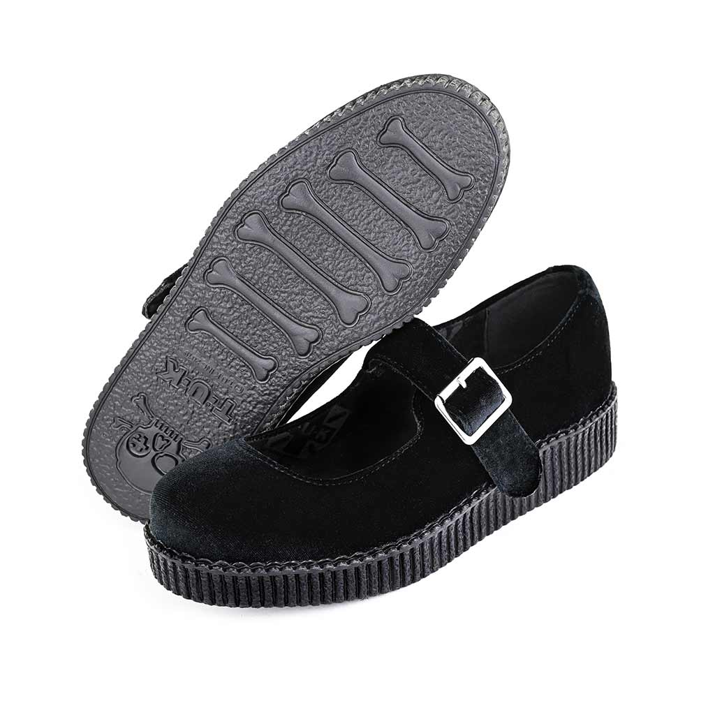 TUK Shoes Viva Low Mary Jane Velvet Black