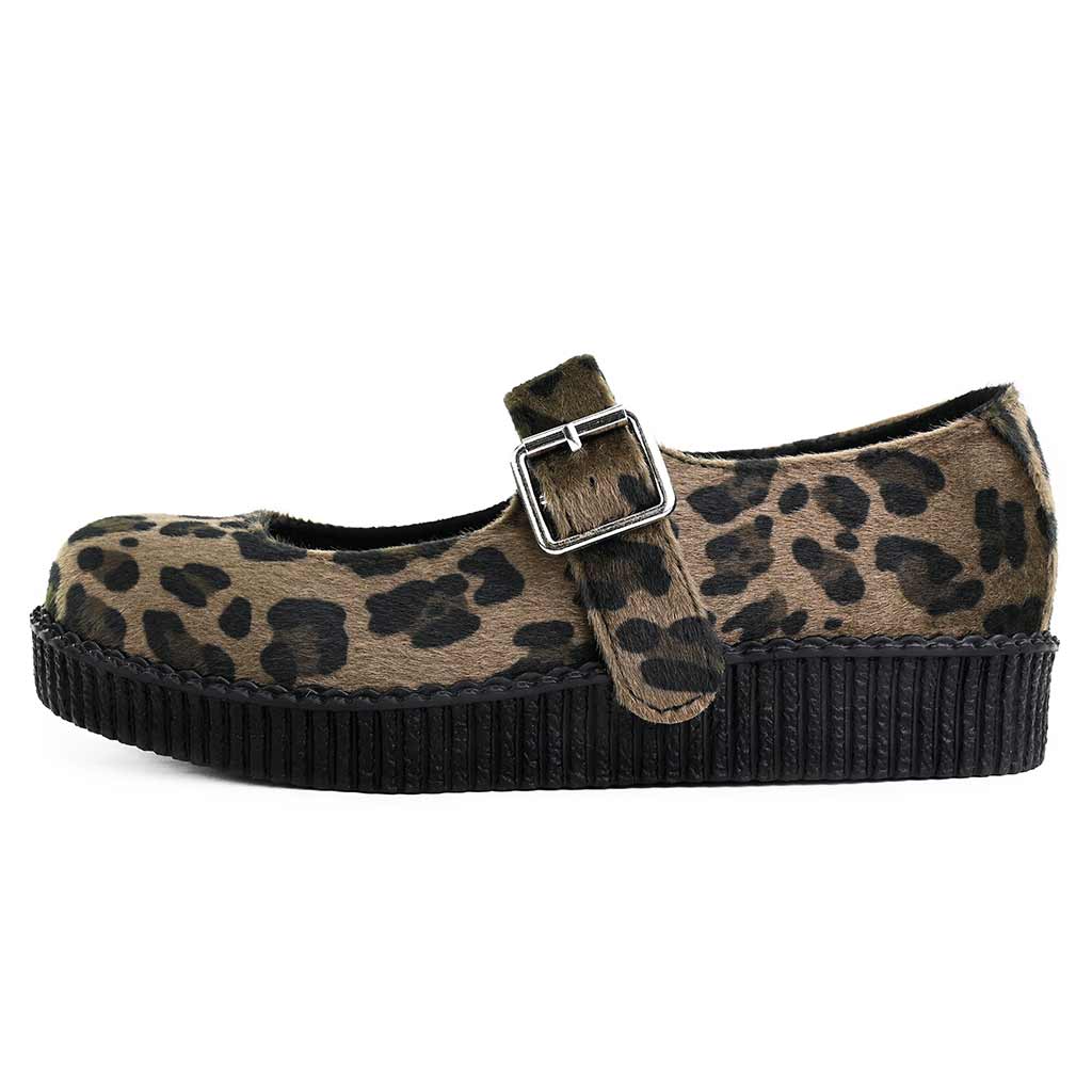 TUK Shoes Viva Low Mary Jane Olive Leopard Faux Fur