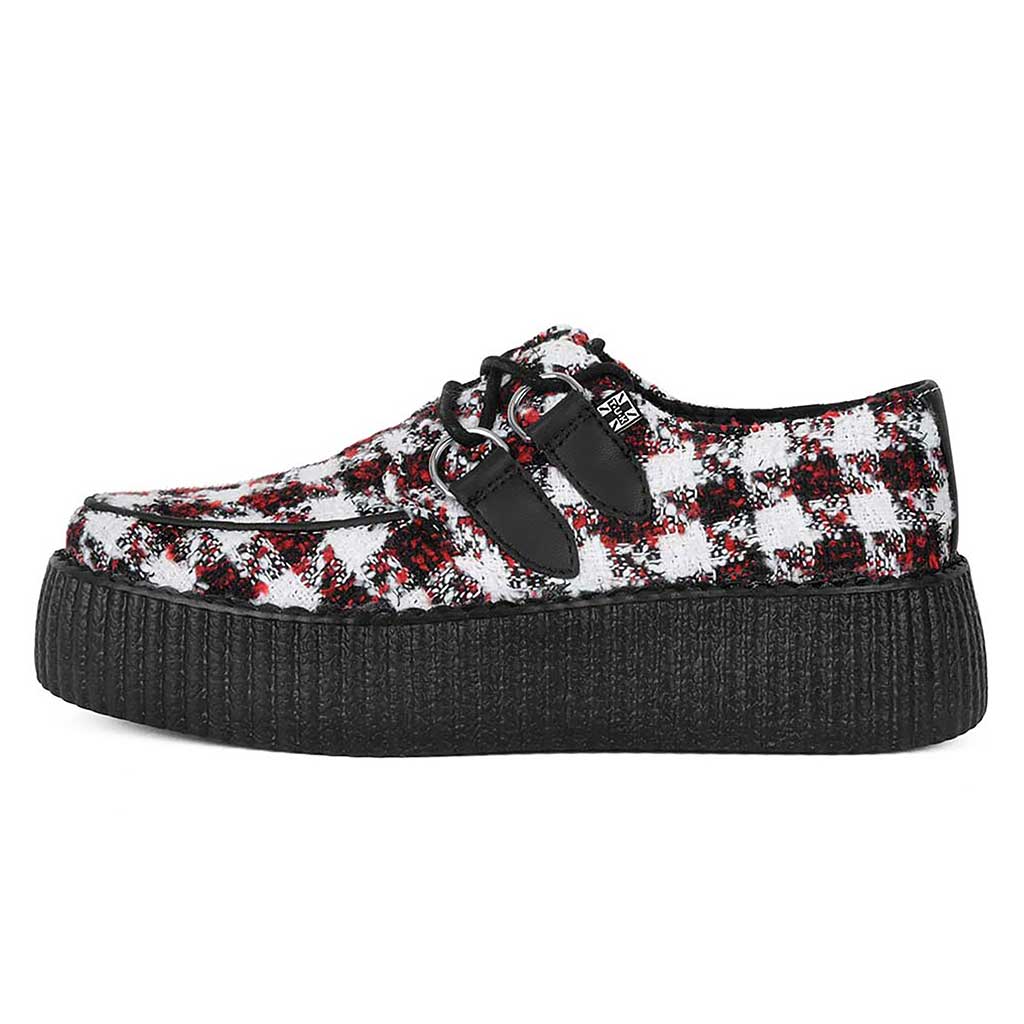 TUK Shoes White Black and Red Checkered Tweed Viva High Creepers