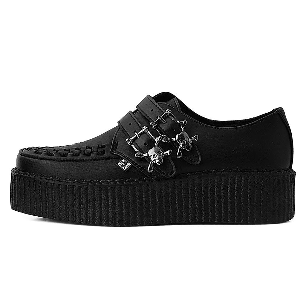 TUK Shoes Viva High Creeper Black 2 Strap Skull TUKskin™