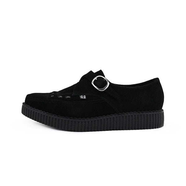T.U.K. Pointed Monk Buckle Brothel Creeper Black Suede T.U.K. Shoes