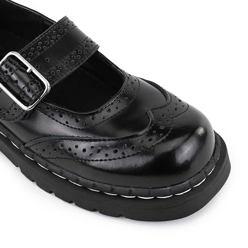 TUK Shoes Anarchic Mary Jane Brogue Black Leather