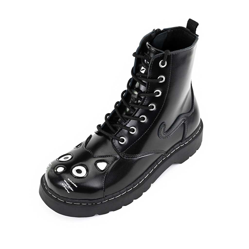 TUK Shoes Kitty Combat Boot Black Leather