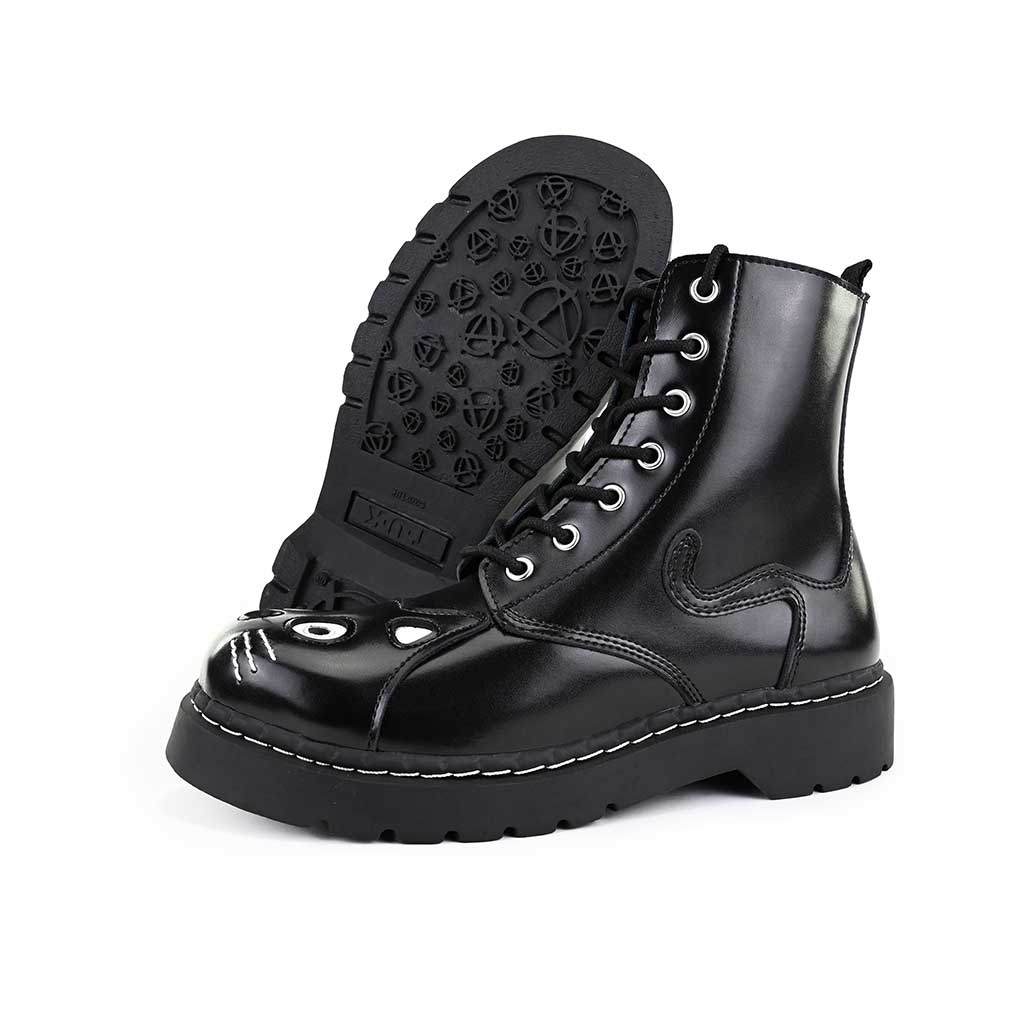 TUK Shoes Kitty Combat Boot Black Leather