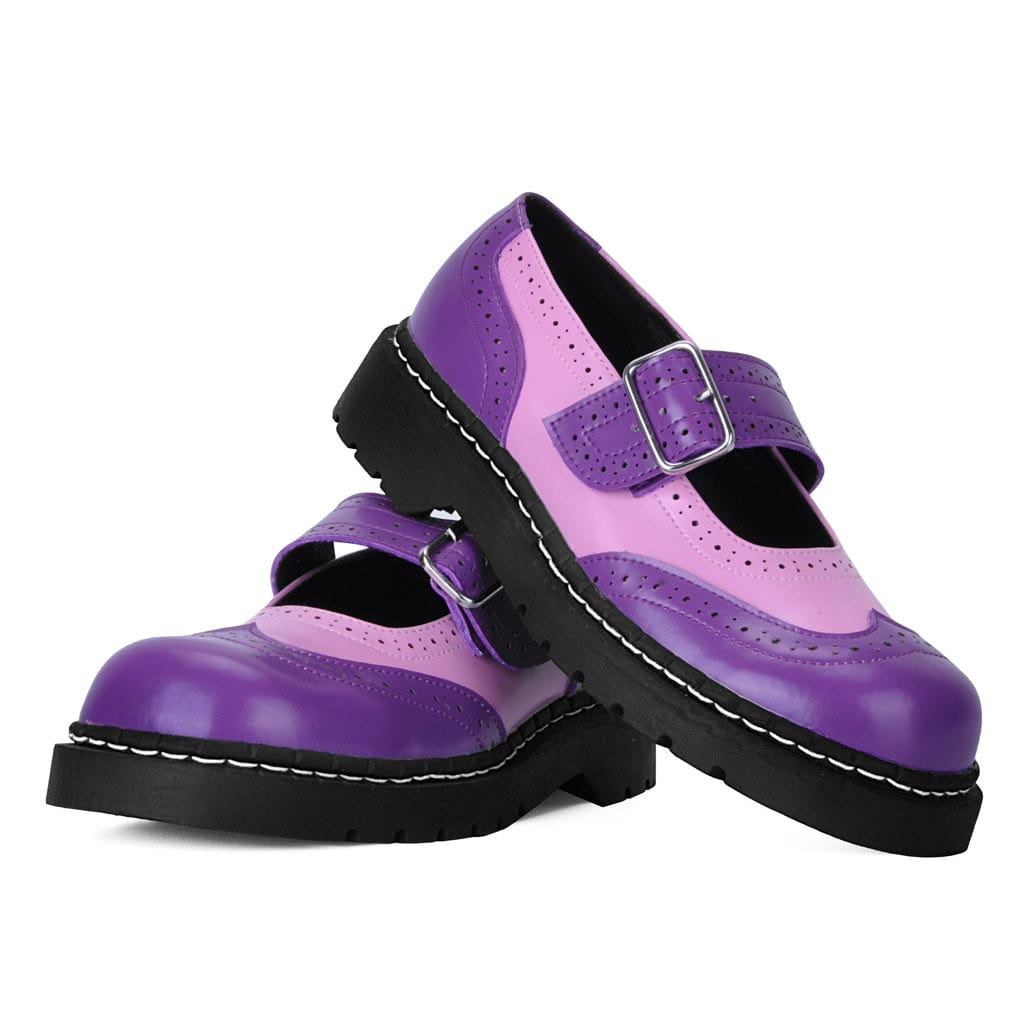 TUK Shoes Anarchic Mary Jane Brogue Pink & Violet Leather