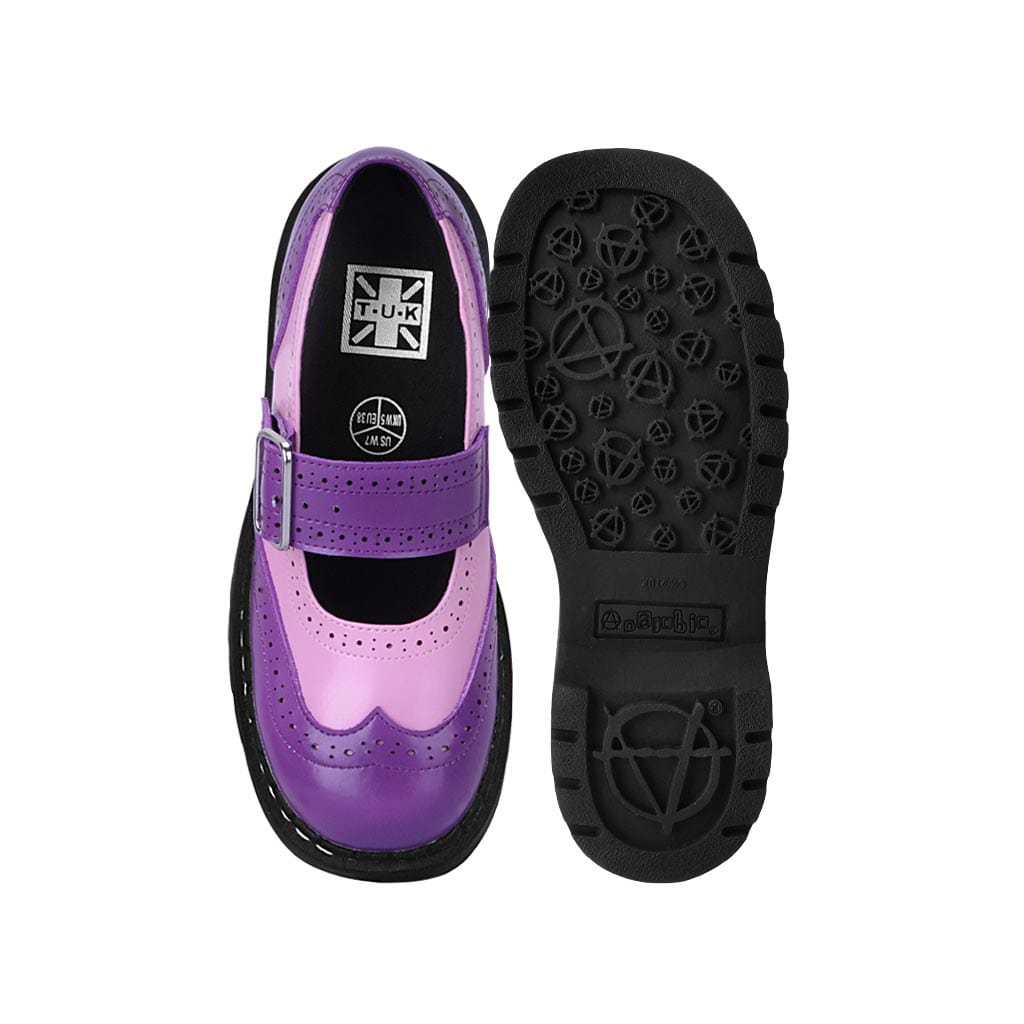 TUK Shoes Anarchic Mary Jane Brogue Pink & Violet Leather