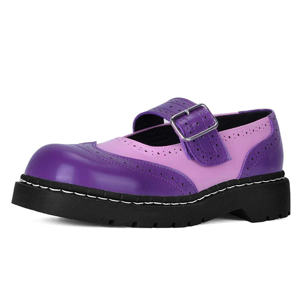 TUK Shoes Anarchic Mary Jane Brogue Pink & Violet Leather