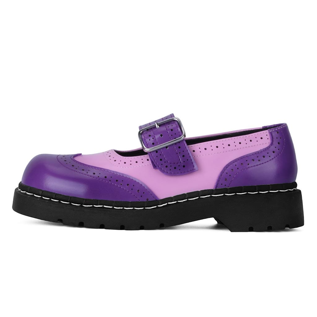 TUK Shoes Anarchic Mary Jane Brogue Pink & Violet Leather