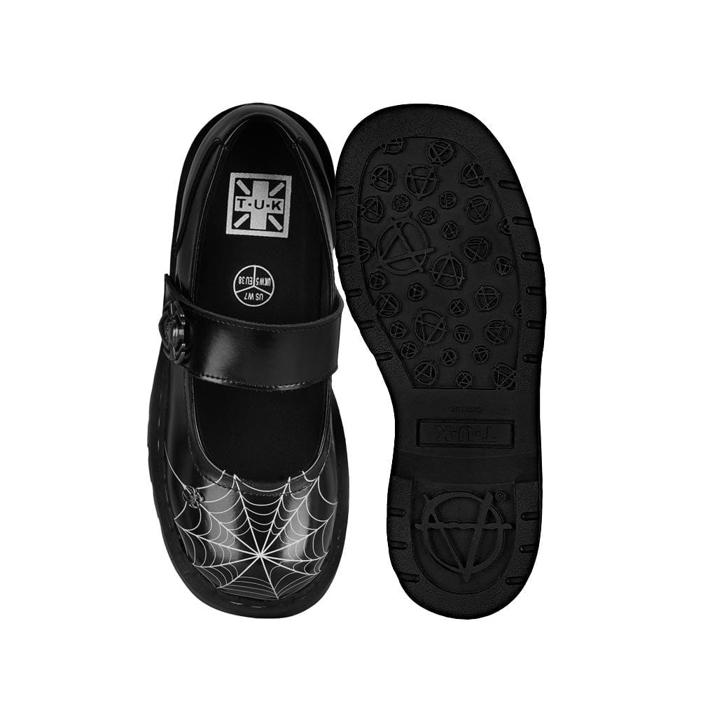 TUK Shoes Anarchic Mary Jane Black Spiderweb Leather