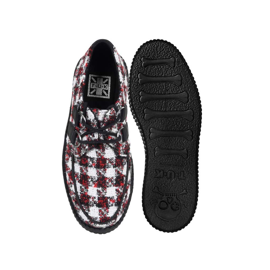 TUK Shoes White Black and Red Checkered Tweed Viva High Creepers