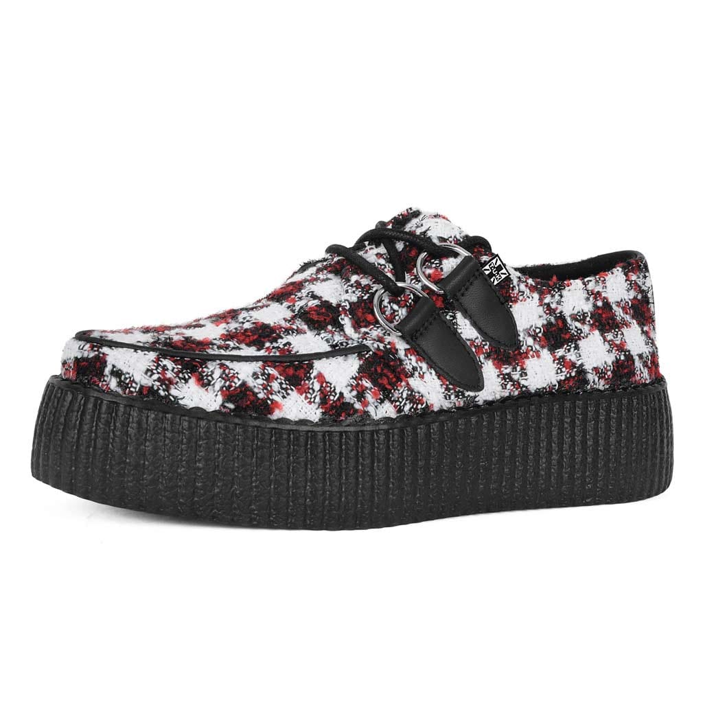 TUK Shoes White Black and Red Checkered Tweed Viva High Creepers