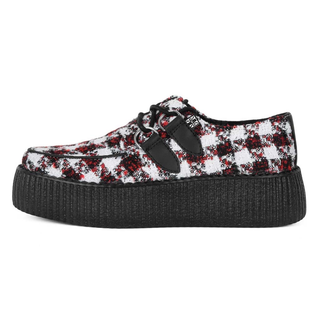 TUK Shoes White Black and Red Checkered Tweed Viva High Creepers